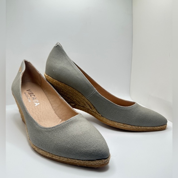 NWT Viscata Roses Canvas Espadrille Wedge Pumps in Ash Gray Sz EURO 42/ US 11 - Picture 2 of 9